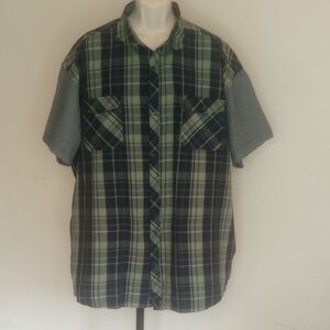 SEAN JOHN Men's Plaid Short Sleeve Shirt - Green and Blue Sz 4XB